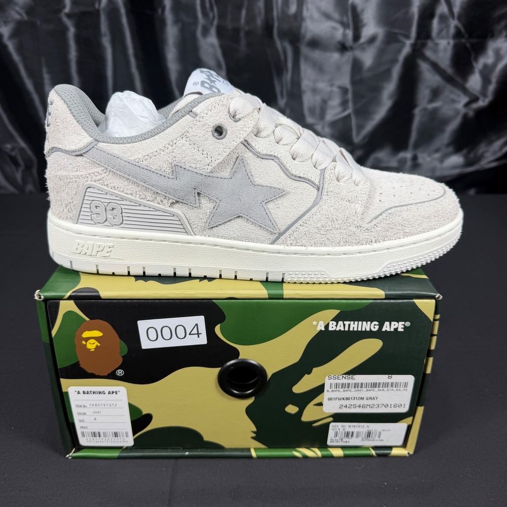 A Bathing Ape BAPE SK8 STA Gray Hairy Suede Sneakers 1K80191312 Mens 8 NEW